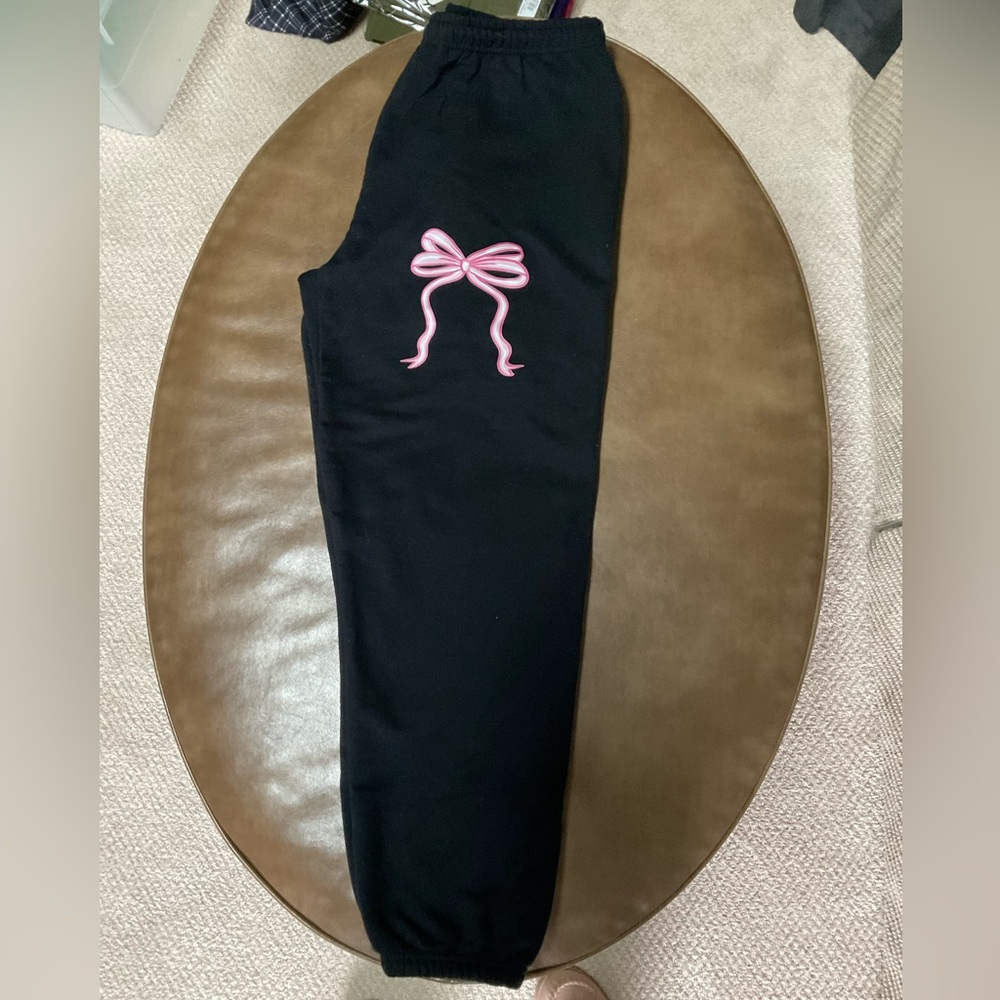 Black Sweatpants with Pink Bow